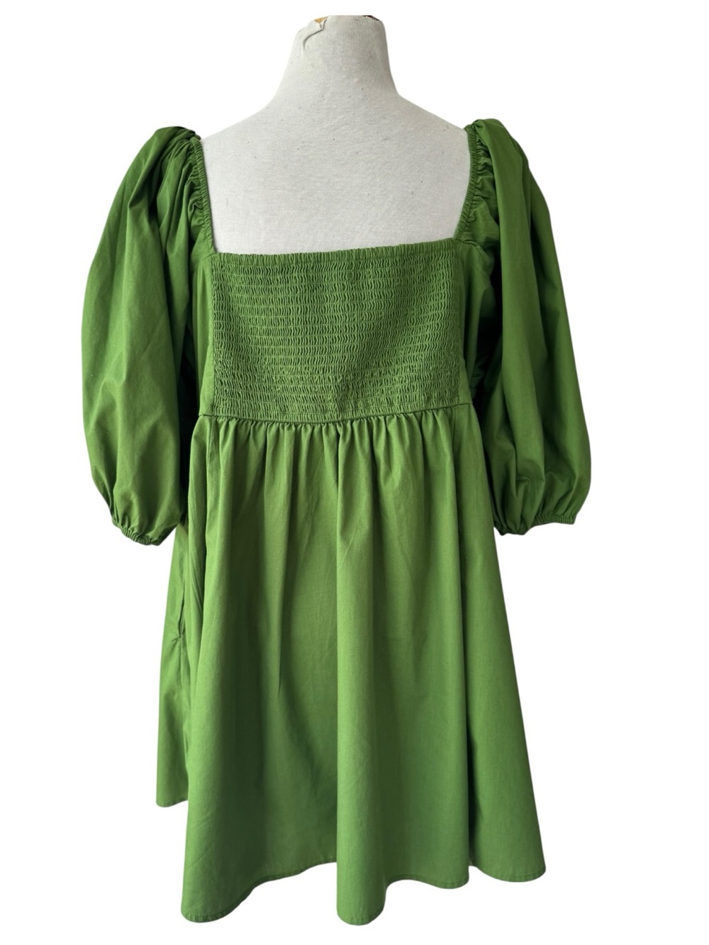 Abercrombie Emerson Puff Sleeve Green Dress Sz XL Cottage Babydoll Mini Pockets - Picture 3 of 5